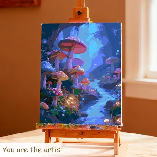Muzagroo Paint by Numbers Oil Painting Kits for Adults DIY Mushroom Oil Painting for Beginners Hand Crafts Kits with Brushes and Acrylic Paints 16x20 inches (Mushroom)