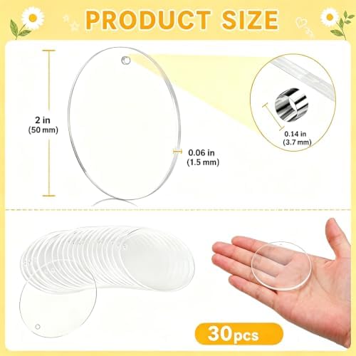 30 PCS 2 Inch Acrylic Keychain Blanks, Clear Round Discs with Hole