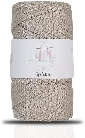 Makromecity Sparkle Polypropylene Macrame Cord 3mm x 131 Yards (394 feet) Premium Polyester Macrame Cord for Macrame Art & Crafts for Wall Hangings, Bags, Underplate, Rug