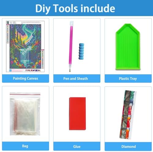 TYPUSOK Aurora Diamond Art Kits for Adults,Waterfall Round Full Drill 5D Diamond Painting Kits for Beginners,Landscape DIY Diamond Dots Pictures Gem Art Kit,Home Wall Decor 12x16in