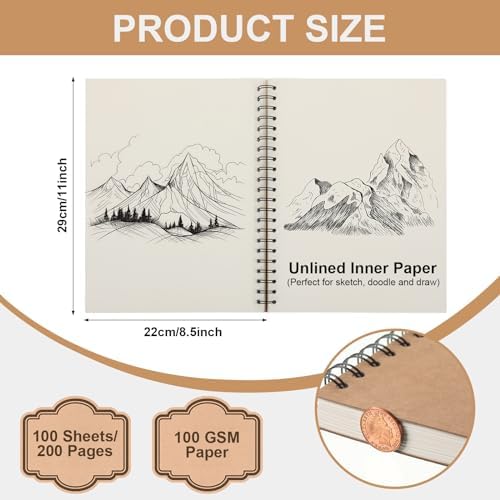 PerKoop 6 Pcs 8.5"x11" Spiral Sketch Books Sketch Pads, White