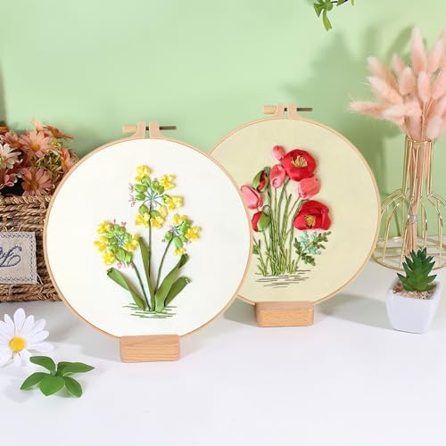 4 Sets Ribbon Flower Embroidery Kit for Beginners, Adults Cross Stitch Kits