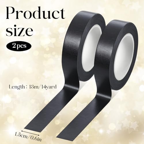 2 Roll Black Washi Tape 0.59 Inch x 14 Yards Self Adhesive Masking Sticker Border Masking Tapes for Assisting and Decorating Paintings Holiday Gift Boxes Scrapbooks DIY Art Craft Wrapping Decoration