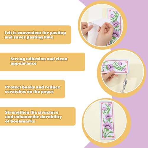 ORIGACH 6 Set Flowers Cross Stitch Bookmark Kit for Beginner with Backing Felt Floss Instructions DIY Stamped Embroidery Bookmark Kit for Adults, Book Lovers