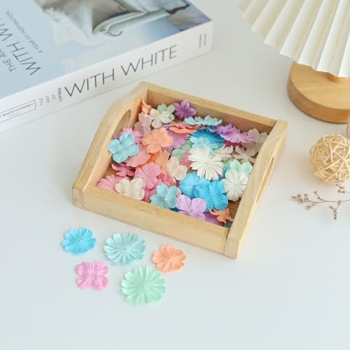 100 Pcs Handmade Mixed Mulberry Paper Flowers 30 mm - 1.5 Inch Scrapbooking Wedding DIY Craft Supplies Card. (Mixed Flowers Pastels)