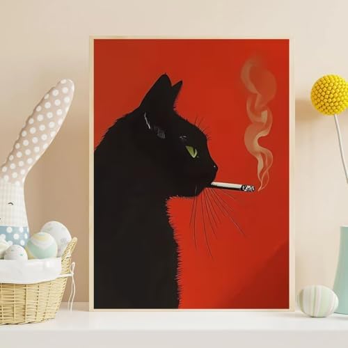 ijbnhd Black Cat Smoking Diamond Art Kits for Adults 12 X 16inch