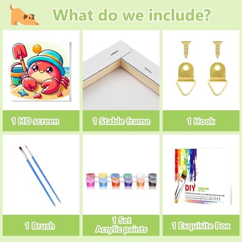 Reivworl Crab Paint by Numbers Kit for Kids with Frame 8×8 inch