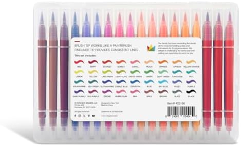 KINGART Dual Tip Brush Markers Art Pen Set, Artist Fine and Brush Tip Colored Pens, for Drawing, Lettering Calligraphy Journaling, Bible, Crafts, Set of 36 Bright Colors in Travel Storage Case