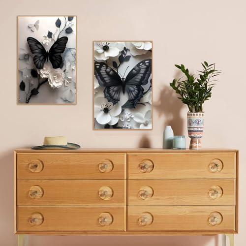 KYOQFVN 2 Pack Butterfly Paint by Numbers with Wooden Easel - Adult Paint by Number Kits on Canvas Framed, Easy Painting by Numbers for Adults, Acrylic Oil Painting for Home Wall Decor 8x12inch