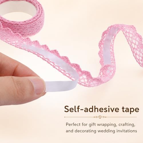 3 Rolls 0.6" Wide 2 Yards Self-Adhesive Lace Tape Lace Ribbon, Vintage Cotton Washi Trim Stickers Masking DIY Craft Decorative Tapes for Arts, DIY Crafts, Scrapbooking, Gifts Decoration, 3 Colors