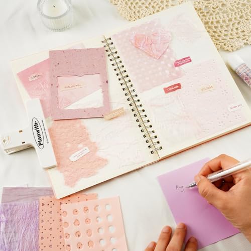 208 Pcs Textured Scrapbook Paper and Mesh Fabric Assorted Set 12 Color