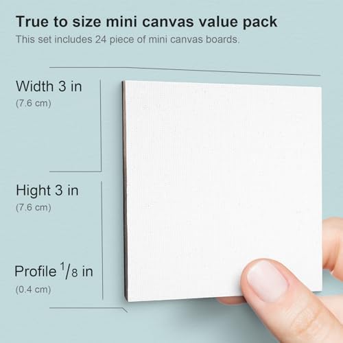AUREUO Mini Magnetic Canvas Panel 3x3 Inch / 24 Pack - Small Square Flat Canvas Board with Magnet Back Art Gift Set Bulk Pack Tiny Thin Canvases for Painting & Craft