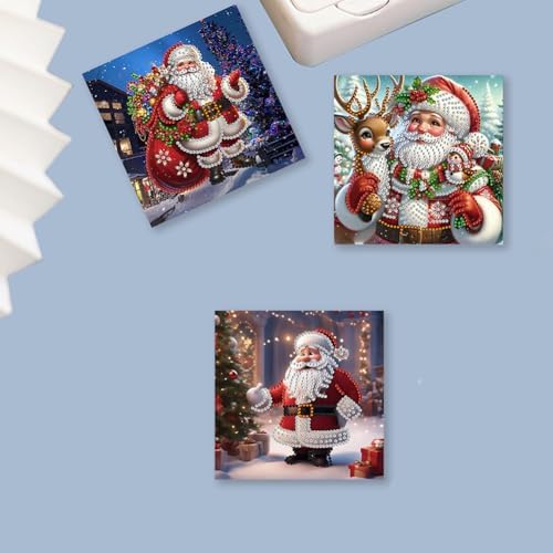 POETRYDRAW 12 Pack 5D DIY Diamond Art Painting Santa Claus Greeting Card Kit, Diamond Art Birthday Holiday Greeting Card, Crafts Kit Creative with Envelope