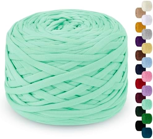 285g T Shirt Yarn for Crocheting 109 Yards Elastic Ribbon Thick Crochet Fabric Knitting T-Shirt Yarn for Crochet Bag, Blanket, Basket, DIY Projects, Home Decor (Light Green)