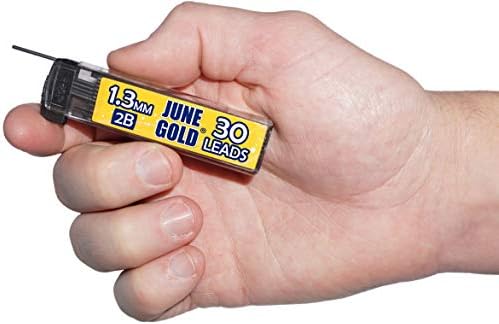 June Gold 1.3 mm, 120 Lead Refills, 2B, 4 Dispensers/w 30 Pieces Each