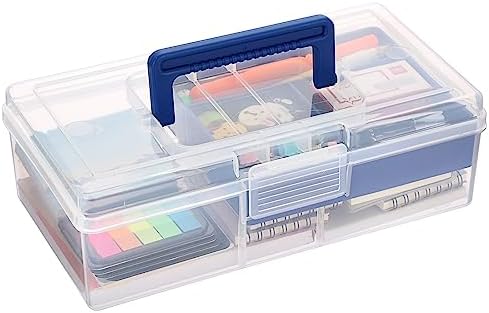 JUXYES Carry Craft Organizers Storage Box with Handle Lid and Diveded Tray