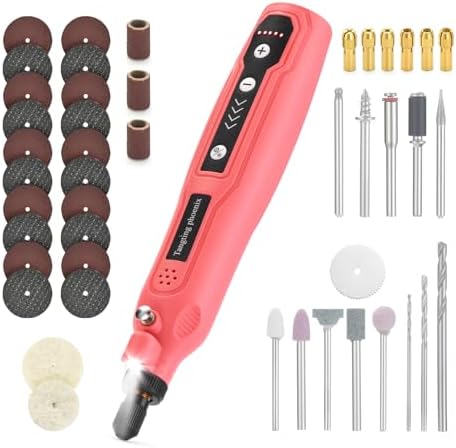 Tangting 45-Pc Mini Rotary Tool Kit, Rechargeable, 5-Speed & LED(Pink)