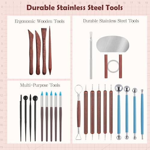 28PCS Ceramic & Pottery Modeling Tools, Clay Tools Sculpting, Polymer Tools Kit, Ceramics Tools Set, Air Dry Clay Tools for Carving, Molding, Pottery Wheel, Crafting Supplies, Pros, Beginners, Adults