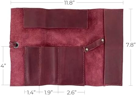 Hide & Drink, Rustic Pencil Roll Pouch, Multi-Purpose Storage Wrap for Scissors, Earphones, Organizer for Craft, Full Grain Leather, Handmade, Sangria