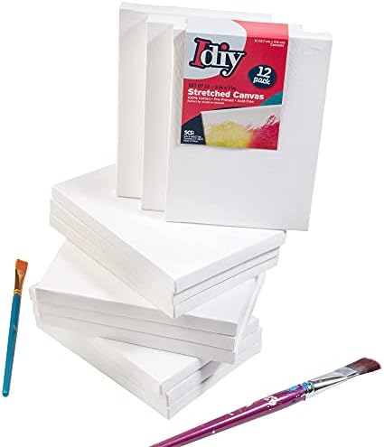 iDIY Stretched Canvas Board 5 x 7 (Set of 12) 5/8" - Classic White Blank, Pre Primed for Oils or Acrylics, 100% Cotton, Acid Free - Professional Grade for Painting or Art Project, Craft, Mixed Media