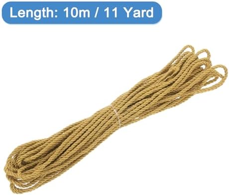 MECCANIXITY Twisted Cord Trim, 11 Yard 3mm 3-Ply Twine Braided Rope Shiny Thread String for Craft Gift Bag Curtain Christmas Decor, Dark Gold - 10m