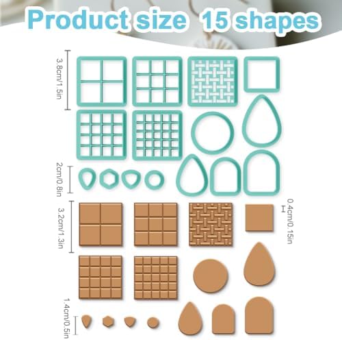 15Pcs Square Polymer Clay Cutters Checkered Clay Earrings Cutters