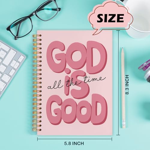 Yhtrg Red Preppy God Is Good Notebooks, Brown Christian Spiral Notebook Gift for Women, Bible Journaling Notebooks for Office School Supplies, 5.5x8.3 Inch