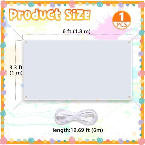 White Sublimation Banner, 3.3 x 6 Ft Thick Oxford Blank Banner with Hanging Rope, Large DIY White Banners to Decorate for Indoor Outdoor Display, Wall Signs, Painting, Writing, Party Decoration