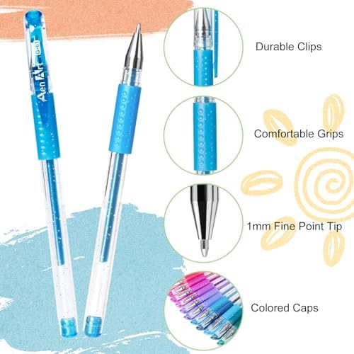 Aen Art Glitter Gel Pens with Case for Adult Coloring Books, 100 Color Glitter Pen Set 30% More Ink Neon Glitter Gel Marker for Journaling Crafting Doodling Drawing