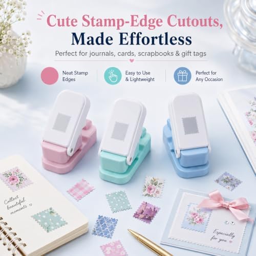 CYFUN DESIGN 3 Pcs Stamp Punch, 1x0.8 inch Postage Stamps Punch, Stamp Cutter, Stackable Design Stamps Punches, Craft Cutter Hole Puncher for Scrapbooking Journaling Card Making Junk Journal Supplies