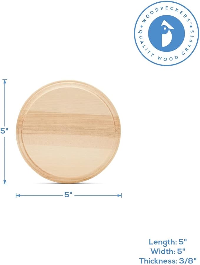 Round Wooden Discs 5 inch, Pack of 4 Unfinished Wood Coasters for Crafts, Modern Coasters, Wood Rounds for Crafts, by Woodpeckers