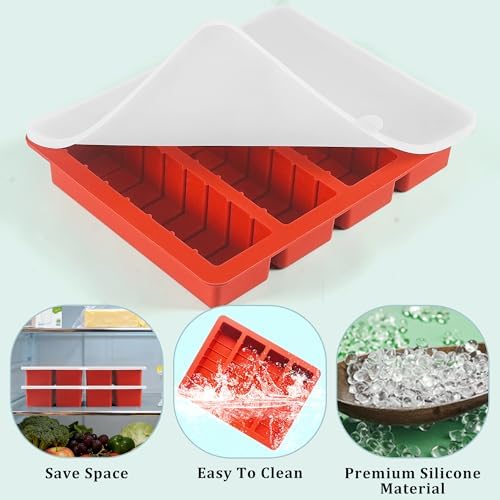 2Pcs Silicone Butter Tray with Lid, Non-Stick Silicone Butter Mold with Lid for Making Butter, Standard Butter Mold Size for Homemade Butter (Large with Scale Markings(Lid))