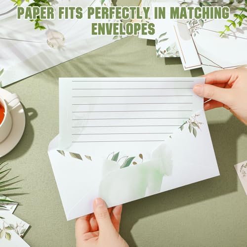 TaoBary 160 Pcs Green Leaves Stationery Paper and Envelopes Set, 8.5 x 11''