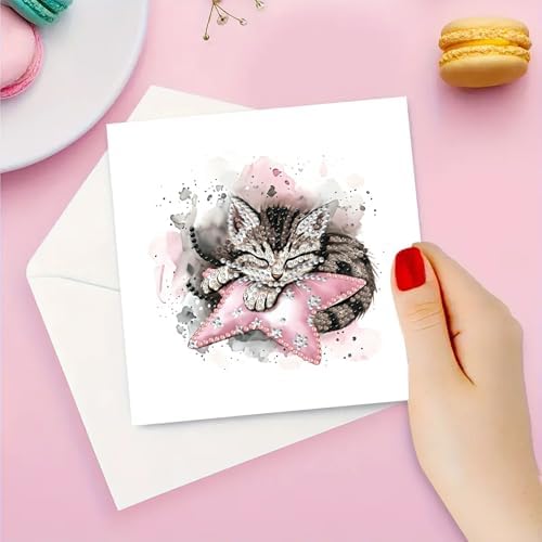 DDGYP 6 Pack Diamond Painting Greeting Cards,Craft Cards for Cat Lovers