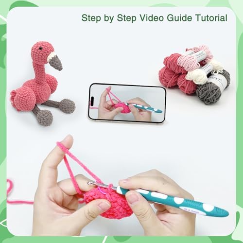 Noocro Flamingo Amigurumi Crochet Kit for Advanced Beginners & Intermediate, DIY Crochet Animal Plushie Kit with Soft Chenille Yarn, Hook, Stuffing & Instructions – Fun Craft Gift