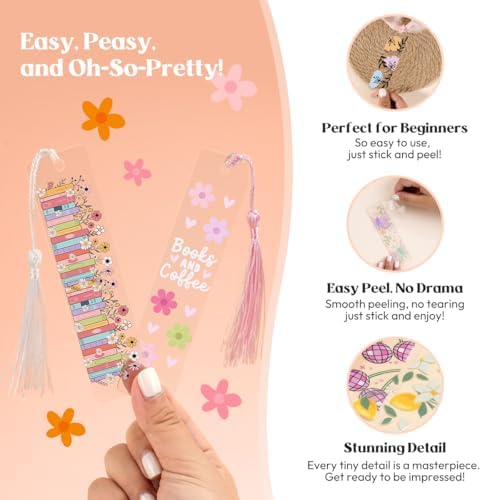 24 Set Bookmark Making Kit, Acrylic Bookmark Blanks with 24 UV DTF Stickers About Booklover Theme and 24Tassels,Blank Bookmarks UV DTF Transfers Stickers for DIY Crafts Hanging Tag Gift Bookmarks DIY