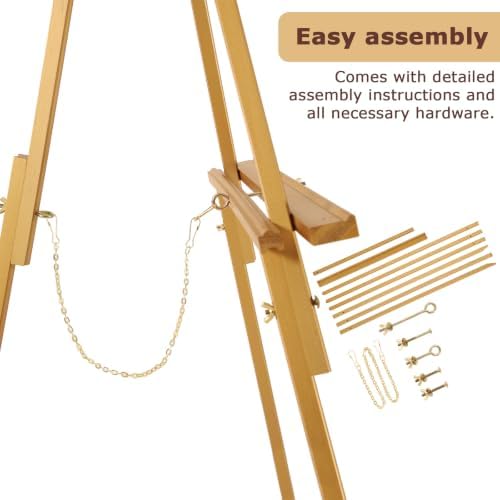 VISWIN 3Pcs 63" Gold Easel Stand for Wedding Signs, Adjustable Wooden Display Easel with Holder, Tripod Floor Easel for Welcome Board, Poster, Picture, Photos, Paintings
