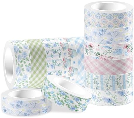 12 Rolls Hydrangea Washi Tape Set, Floral Watercolor Decorative Masking Tape, Pink and Blue Hydrangea Flower Patterns for Spring Arts,Craft Projects, Scrapbook Decoration, Journal Making,Gift Wrapping