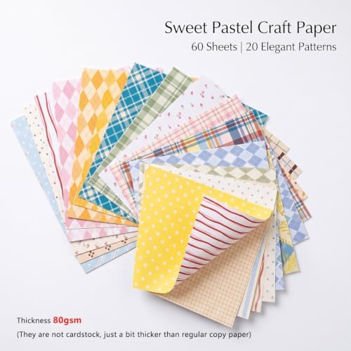 60 Sheets Scrapbook Paper, 5.5x8.3in Double Sided Multiple Grid Patterns Craft Paper for DIY Scrapbook Supplies Albums Travel Diaries Greeting Cards Gift Tags Photo Books Decor Origami Crafts