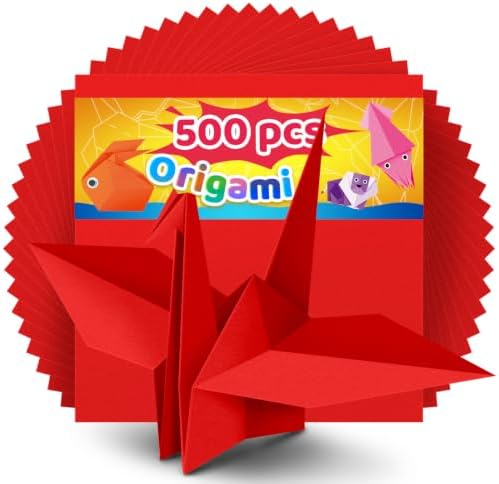 IOOLEEM Red Origami Paper, 500 Sheets, 6 Inch Square, Double Sided Colored Paper for DIY Crafts