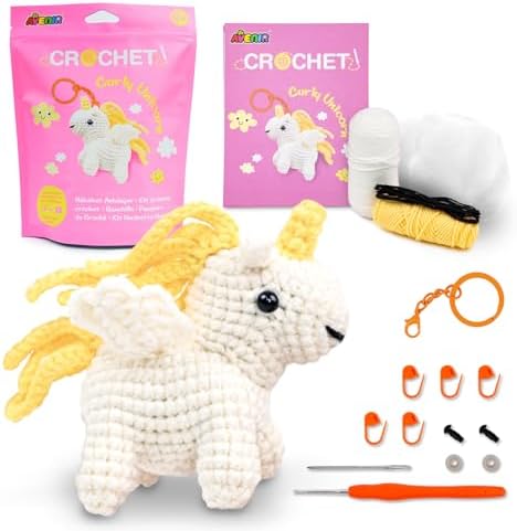 Avenir Crochet Kit for Beginners, Unicorn Animal Keychain Craft Set
