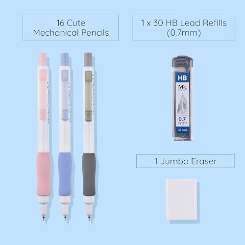 MozArt Cute Mechanical Pencil Set 0.7mm 16PCS Pastel Aesthetic Girls