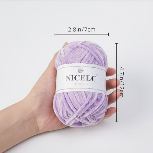NICEEC 3 Skeins Soft Chenille Yarn 3 x85m (3X 93yds, 3X 50g)_Light Purple