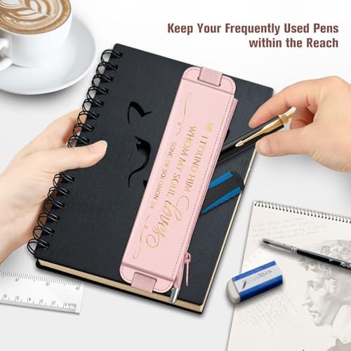 FINPAC 2-Pack Elastic Pen Holder for Notebook Leather Pen Holder