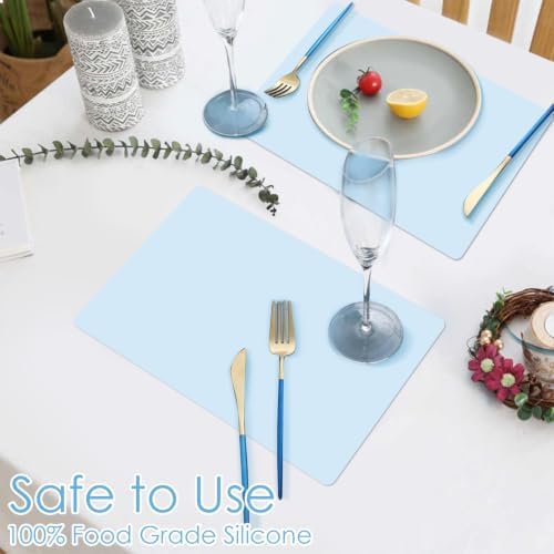 11.8''x15.75'' Silicone Mats, Food Grade Silicone Pad Table Mat for Crafts, Kids Placemat, Silicone Heat Resistant Mat Kitchen Counter Mat for Baking Pastry, Light Blue, 1Pack