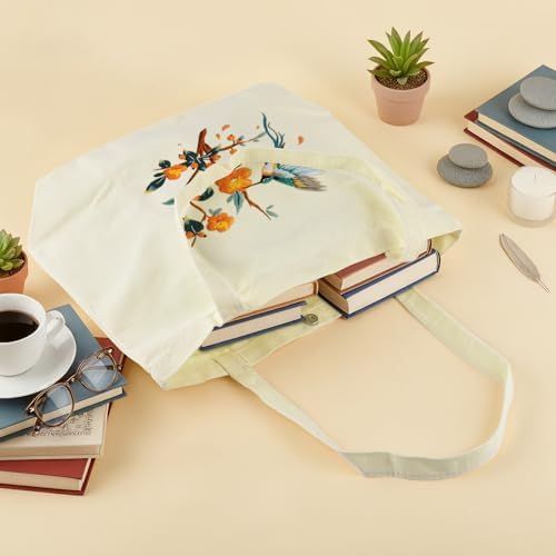 ERKOON Canvas Tote Bag Embroidery Kit for Beginners, Floral Arts Crafts Cross Stitch Kits for Adults Including Stamped Embroidery Bag with Hoops, Needle, Instruction and Color Threads (Hummingbird)