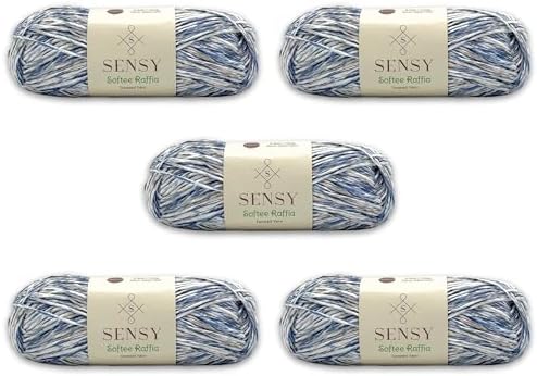 S Sensy Softee Raffia - Polyester Raffia Yarn 5 Skeins Ocean 109 Yards 4 oz