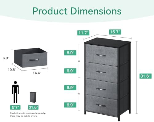 AODK Small Dresser for Bedroom with 4 Storage Drawers, Dark Grey