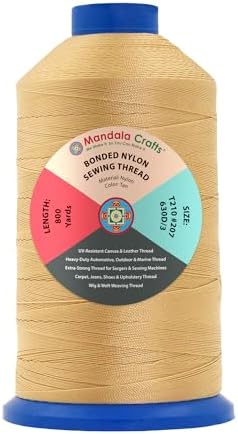 Mandala Crafts Size 207 630D T210 Tan Bonded Nylon Thread, 800 YDs