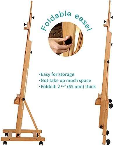 VISWIN Extended Large H-Frame Easel for Painting, Adjustable Beech Wood Artist Easel Stand with 4 Wheels & Storage Tray, Foldable Art Easel Floor for Adults, Hold Canvas up to 93" - N